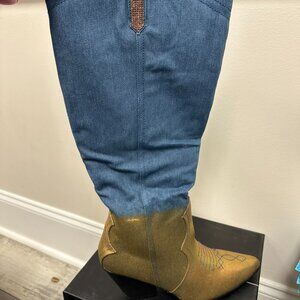 NEW in Box – Cape Robbin “Castine” Western Boot, Blue & Gold, Size 10